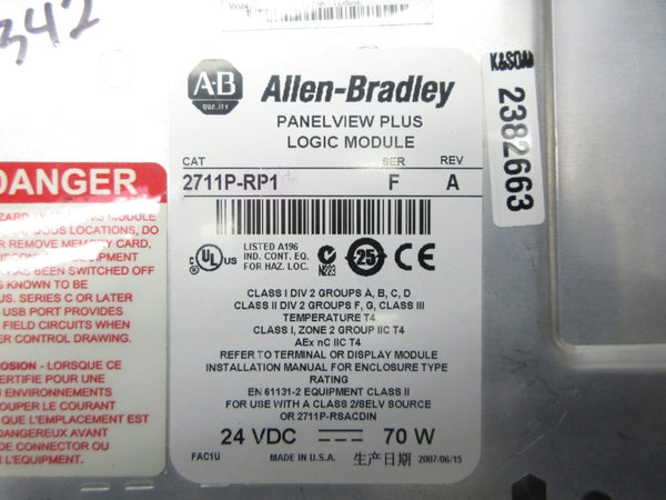 ALLEN BRADLEY 2711P-RP1 SER. F 24VDC REV. A NSNP