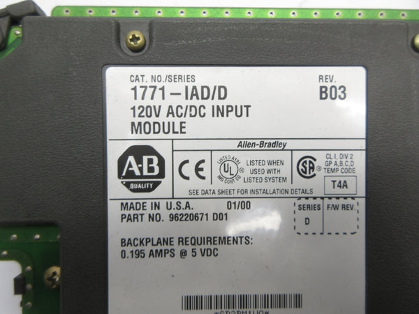 ALLEN BRADLEY 1771-IAD SER. D 120VAC REV. B03 NSNP