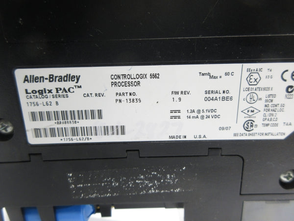 ALLEN BRADLEY 1756-L62 SER. B F/W 1.9 24VDC (NO DOOR) NSNP