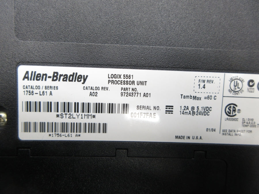 ALLEN BRADLEY 1756-L61 SER. A F/W 1.4 24VDC (NO KEY) NSNP