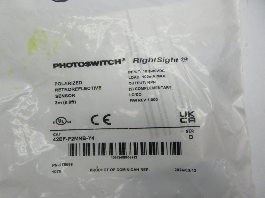 ALLEN BRADLEY 42EF-P2MNB-Y4 SER. D F/W 1.000 10.8-30VDC NSMP