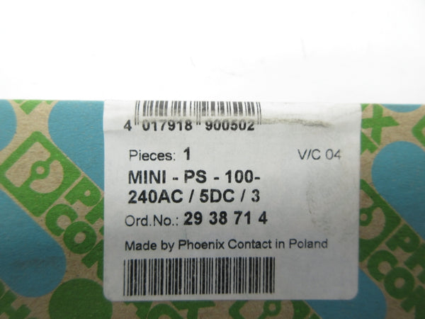 PHOENIX CONTACT MINI-PS-100-240AC/5DC/3 2938714 NSFS