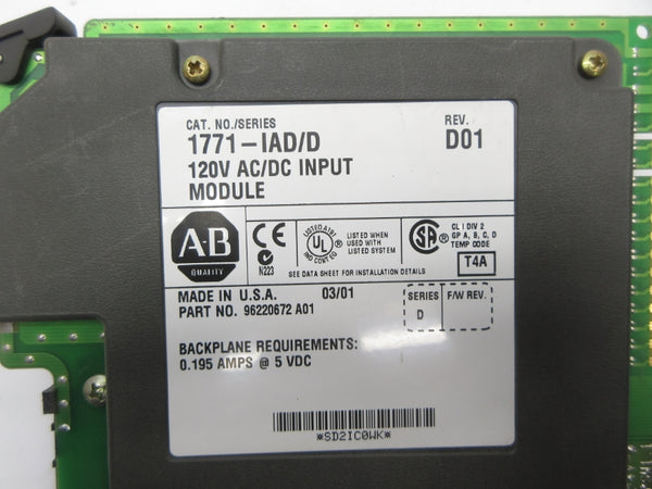 ALLEN BRADLEY 1771-IAD SER. D 120VAC/DC REV. D01 UNMP