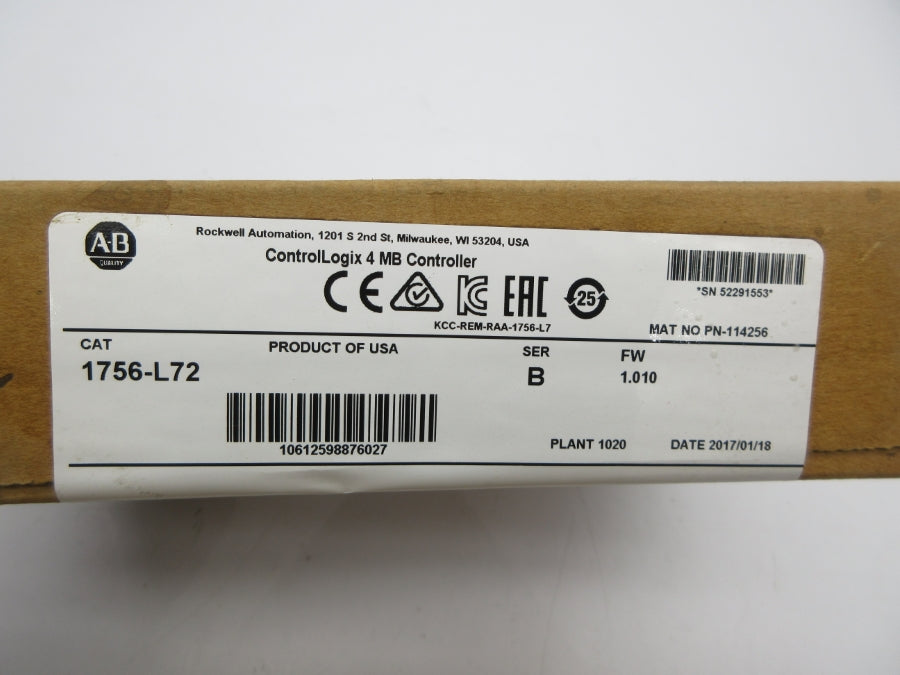 ALLEN BRADLEY 1756-L72 SER. B F/W 1.010 DATE: 2017 NSFS