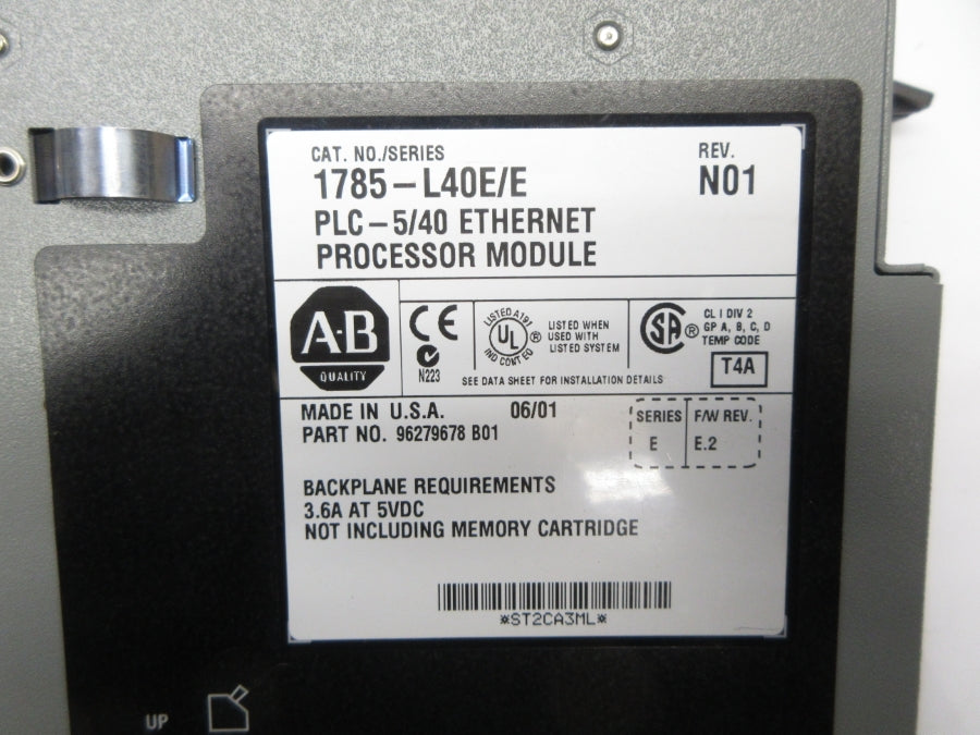 ALLEN BRADLEY 1785-L40E SER. E F/W E.2 5VDC 3.6A REV. N01 (NO KEY) NSNP
