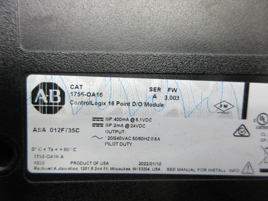 ALLEN BRADLEY 1756-OA16 SER. A F/W 3.003 120/240VAC 0.5A NSNP