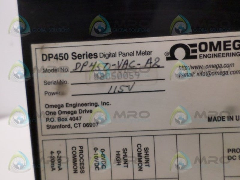 OMEGA DP450-VAC-A2 DIGITAL PANEL METER (AS PICTURED) UNMP