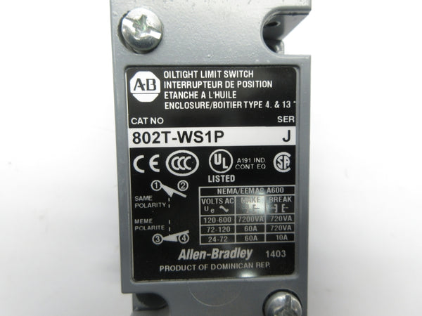 ALLEN BRADLEY 802T-WS1P SER. J 120-600VAC 60A NSNP