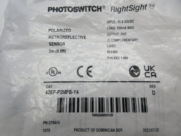 ALLEN BRADLEY 42EF-P2MPB-Y4 SER. D 10.8-30VDC NSMP