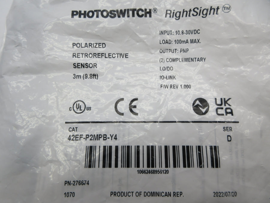INDUSTRIAL SPARE PART 42EF-P2MPB-Y4 SER. D 10.8-30VDC NSMP