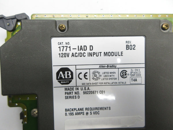 ALLEN BRADLEY 1771-IAD SER. D 120VAC/DC REV. B02 NSNP