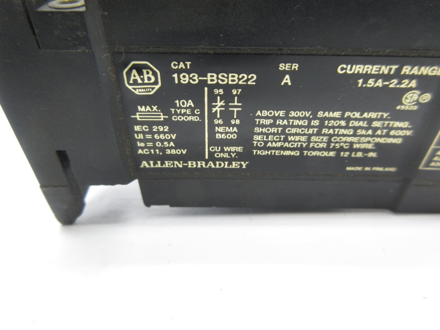 ALLEN BRADLEY 193-BSB22 SER. A 1.5-2.2A UNMP