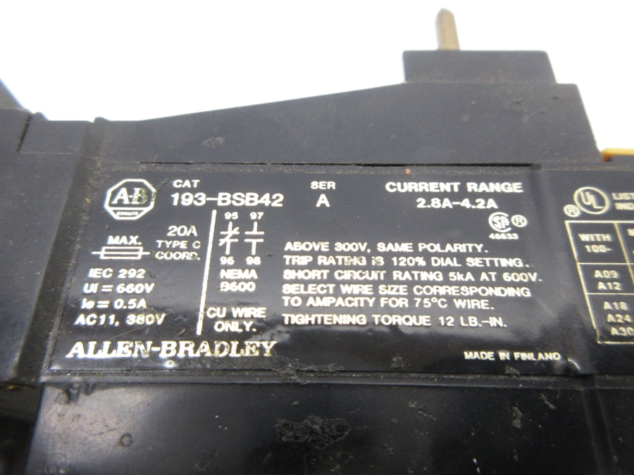 ALLEN BRADLEY 193-BSB42 SER. A 2.8-4.2A NSNP