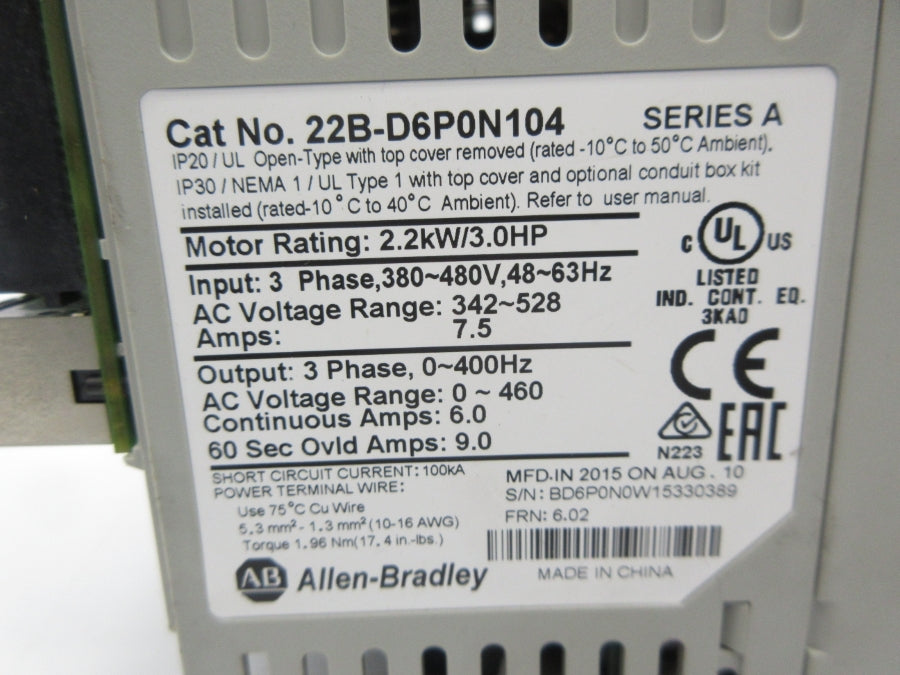 INDUSTRIAL SPARE PART 22B-D6P0N104 SER. A F/W 6.02 342-528VAC 7.5A NSNP