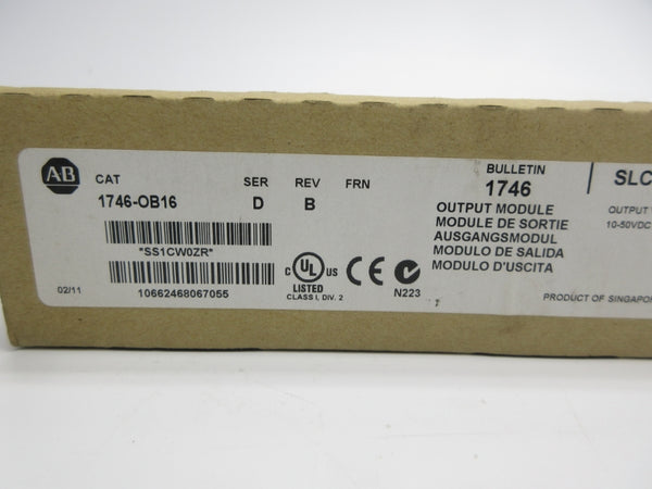 ALLEN BRADLEY 1746-OB16 SER. D REV. B 10-50VDC 0.5-0.25A NSMP