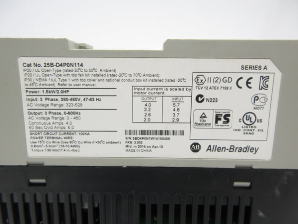 ALLEN BRADLEY 25B-D4P0N114 SER. A F/W 2.002 323-528VAC 5.7A NSNP