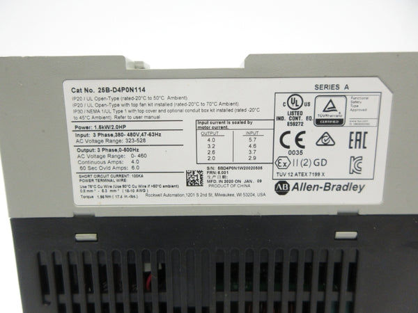 ALLEN BRADLEY 25B-D4P0N114 SER. A F/W 6.001 323-528VAC 5.7A NSNP