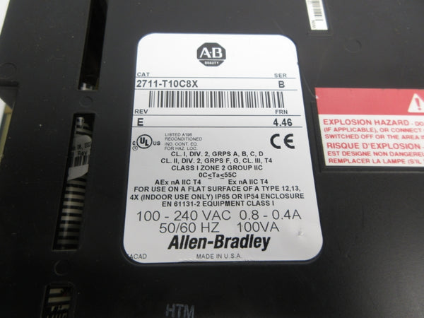 INDUSTRIAL SPARE PART 2711-T10C8X SER. B F/W 4.6 100-240VAC 0.8-0.4A NSNP