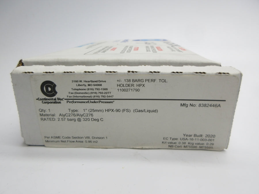 CONTINENTAL DISC 8382446A HPX-90 37.3PSI 1" NSMP