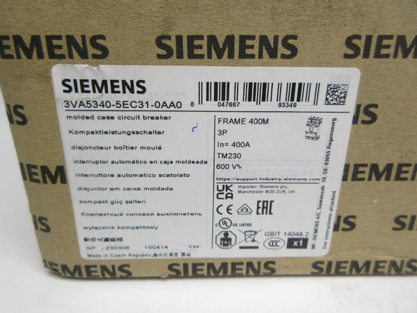SIEMENS 3VA5340-5EC31-0AA0 600V 400A NSMP