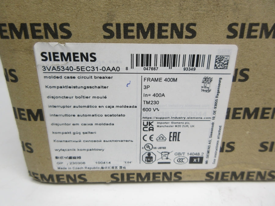 SIEMENS 3VA5340-5EC31-0AA0 600V 400A NSMP