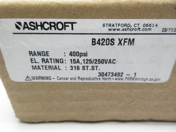 ASHCROFT B420SXFM 125/250VAC 15A 400PSI NSMP