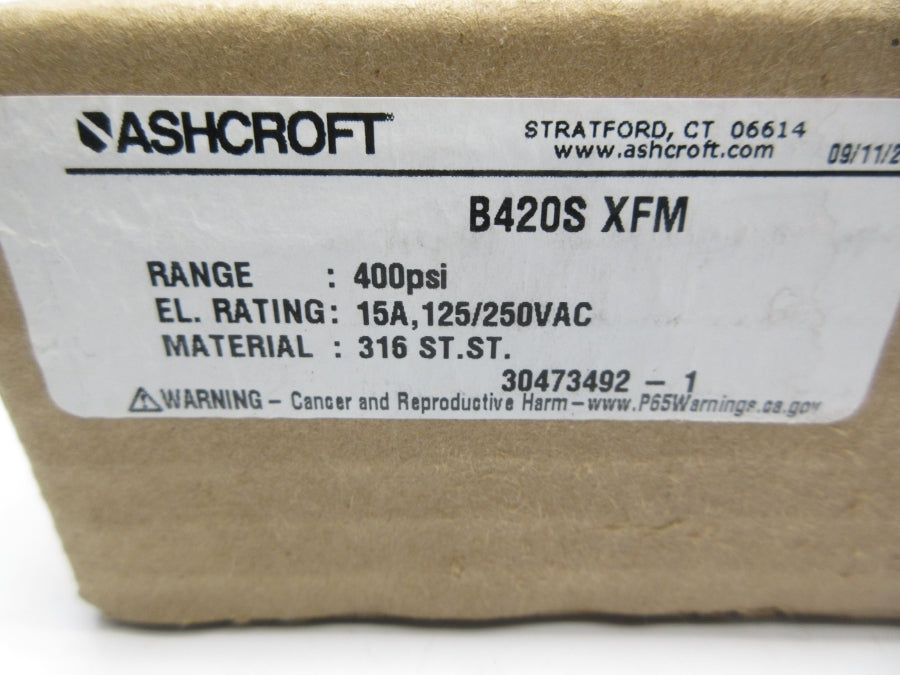 ASHCROFT B420SXFM 125/250VAC 15A 400PSI NSMP