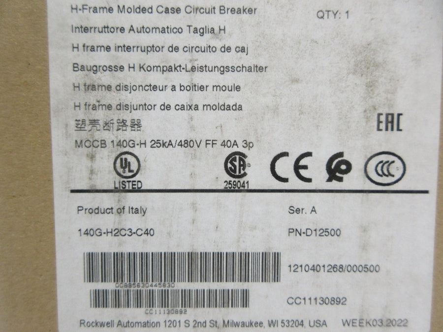 ALLEN BRADLEY 140G-H2C3-C40 SER. A NSMP