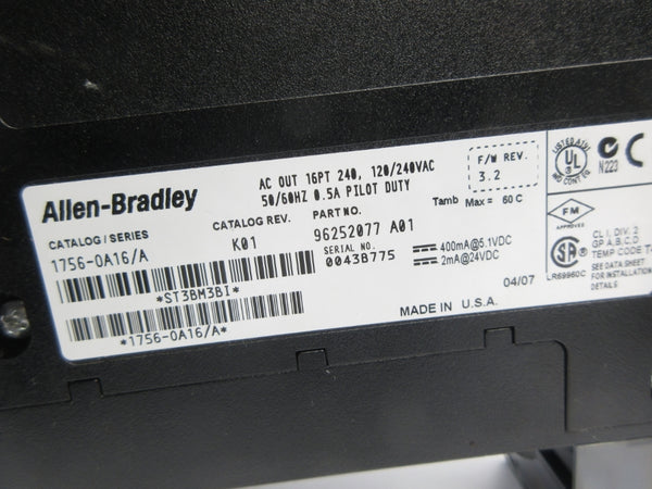 ALLEN BRADLEY 1756-OA16 SER. A F/W 3.2 24VDC (NO DOOR) NSNP