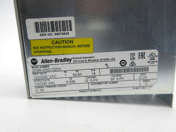 INDUSTRIAL SPARE PART 2098-DSD-020X SER. C F/W V1.60 120/240VAC 18A NSNP