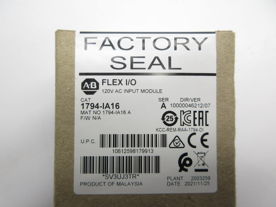 ALLEN BRADLEY 1794-IA16 SER. A 120VAC DATE: 2021 NSFS