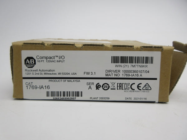 ALLEN BRADLEY 1769-IA16 SER. A F/W 3.1 79-132VAC NSMP
