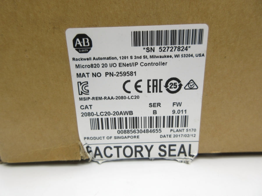 ALLEN BRADLEY 2080-LC20-20AWB SER. B F/W 9.011 120VAC NSMP