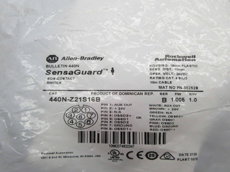 ALLEN BRADLEY 440N-Z21S16B SER. B F/W 1.005 24VDC NSMP
