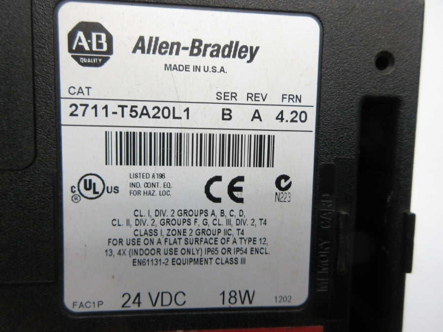 ALLEN BRADLEY 2711-T5A20L1 SER. B F/W 4.20 REV. A UNMP