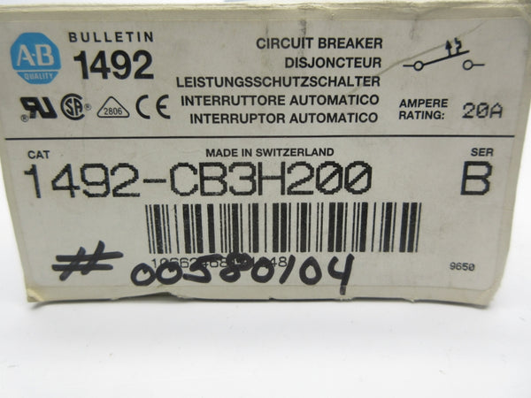 ALLEN BRADLEY 1492-CB3H200 SER. B 480V 20A NSMP
