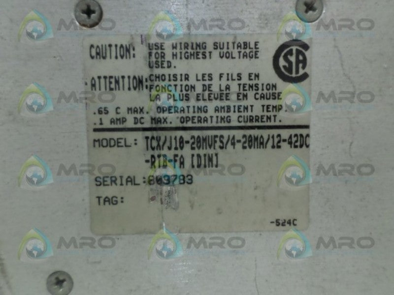 MOORE TCX/J10-20MVFS/4-20MA/12-42DC-RTB-FA THERMOCOUPLE TRANSMITTER UNMP