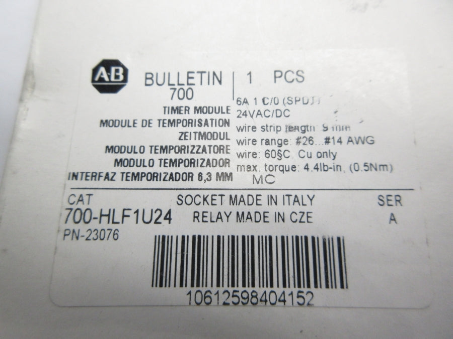 ALLEN BRADLEY 700-HLF1U24 SER. A 24VDC 6A (WH) NSMP
