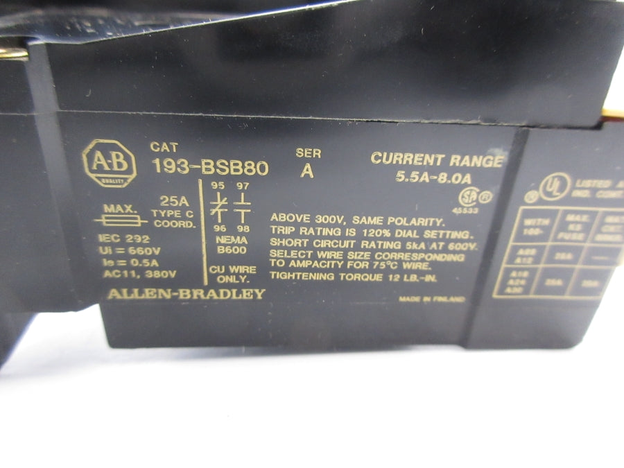 INDUSTRIAL SPARE PART 193-BSB80 SER. A 5.5A-8.0A NSNP