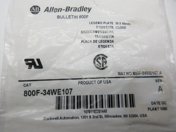 ALLEN BRADLEY 800F-34WE107 SER. A NSMP