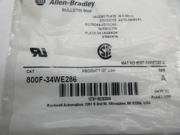 ALLEN BRADLEY 800F-34WE286 SER. A NSMP