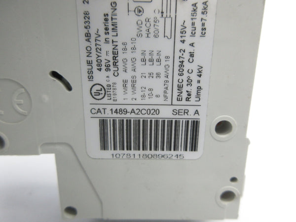 ALLEN BRADLEY 1489-A2C020 SER. A 277VAC 2A (AS PICTURED) NSNP