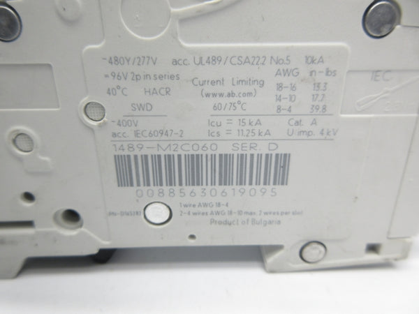 ALLEN BRADLEY 1489-M2C060 SER. D 277VAC 6A NSNP