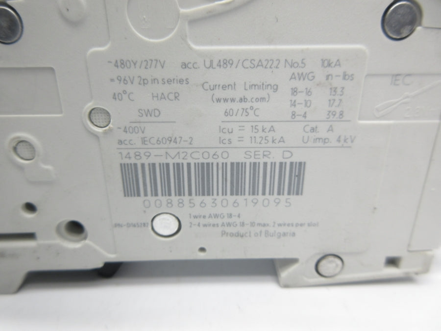 INDUSTRIAL SPARE PART 1489-M2C060 SER. D 277VAC 6A NSNP