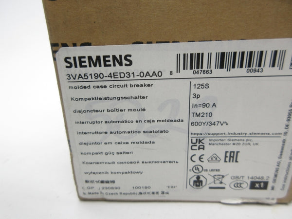 SIEMENS 3VA5190-4ED31-0AA0 347V 90A NSMP