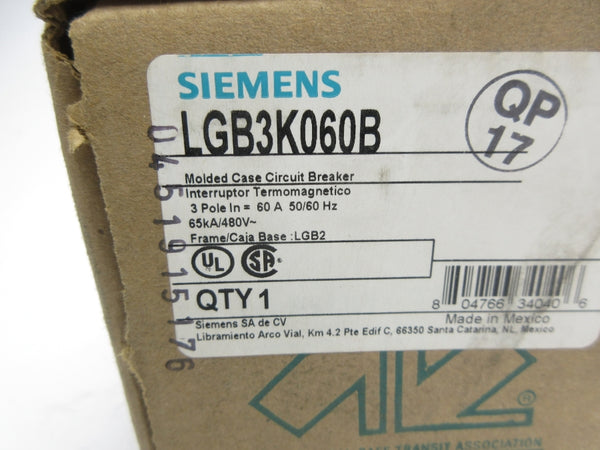 SIEMENS LGB3K060B 480V 60A NSMP