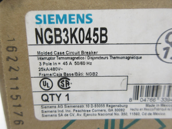 SIEMENS NGB3K045B 480V 45A NSMP