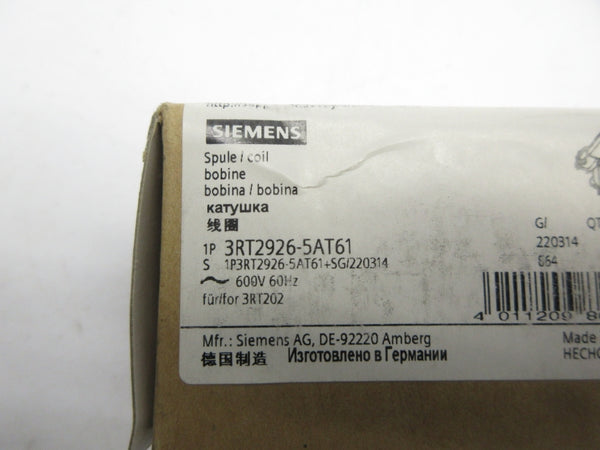 SIEMENS 3RT2926-5AT61 600V NSMP