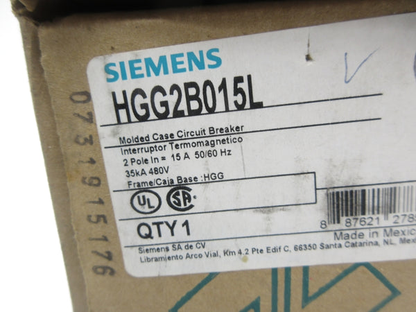 SIEMENS HGG2B015L 480V 15A NSMP
