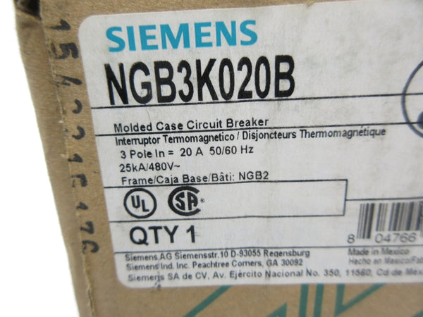 SIEMENS NGB3K020B 480V 20A NSMP